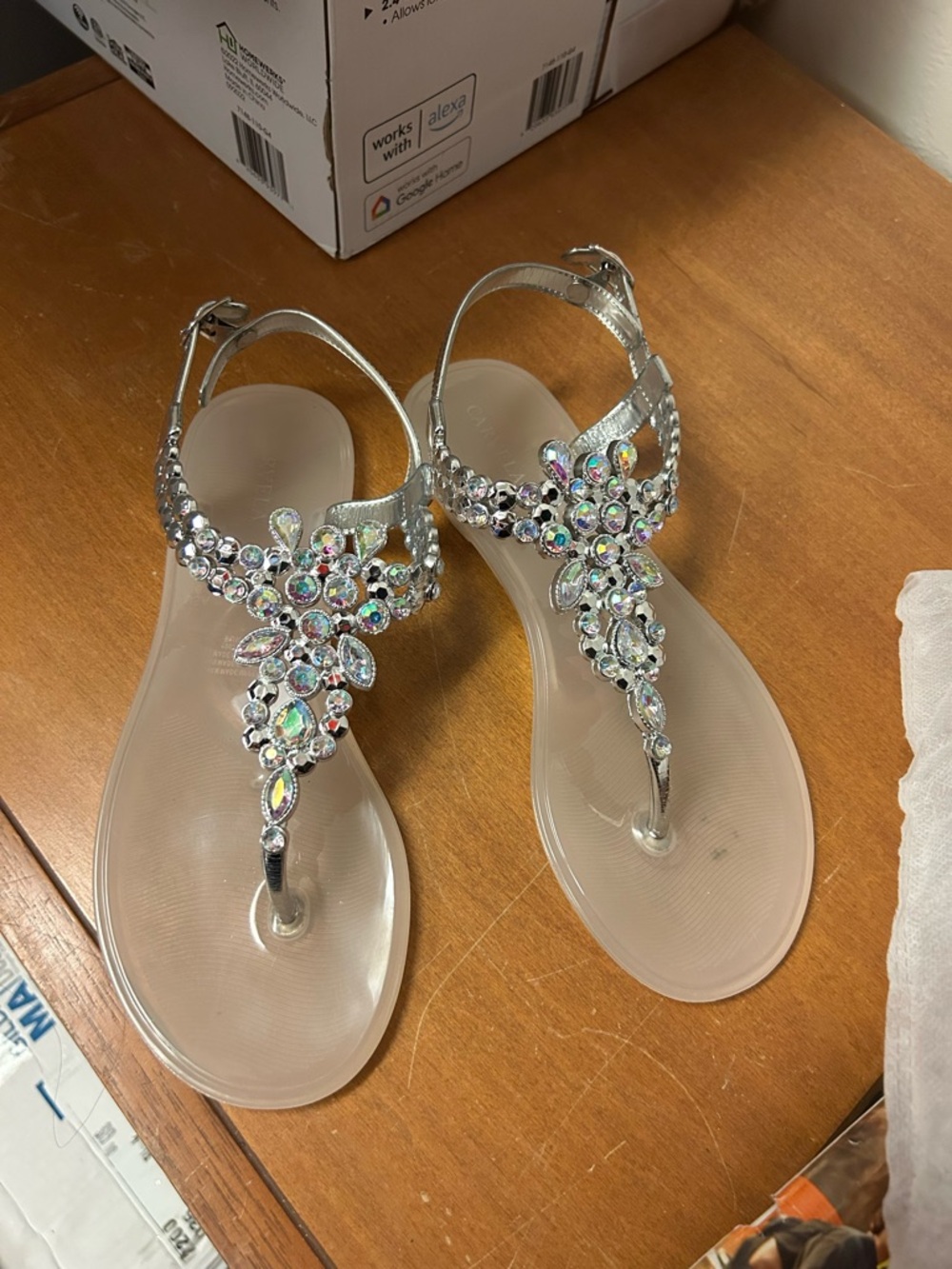 L By Landry Silver Jeweled T-Strap Sandals & Silver Dotted T-Strap Duo 6 Womens